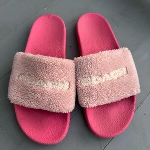 Coach Pink Fuzzy Slides size 10